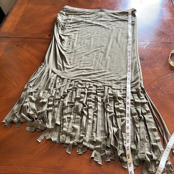 INC International Concepts Olive Green Knit Fringed Skirt Woman Size Large Boho - Picture 6 of 8